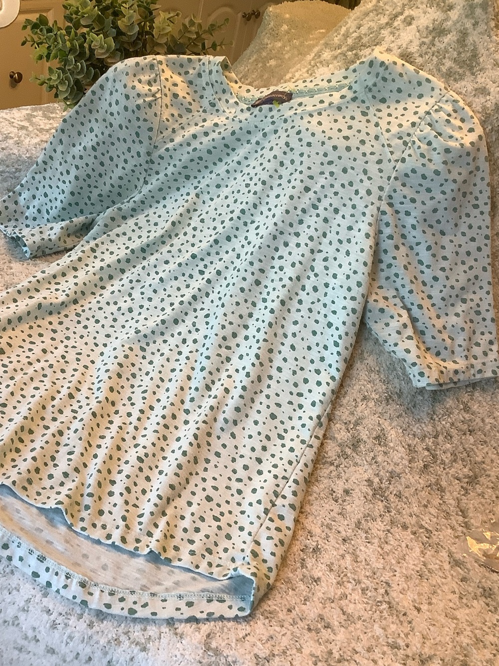 Democracy Mint Green Polka Dot Short Sleeve Tailored Top Size Small NWT Cotton